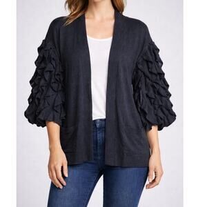 NEW Rachel Parcell Black Tiered Ruffle Sleeve Cardigan Womens Sm
